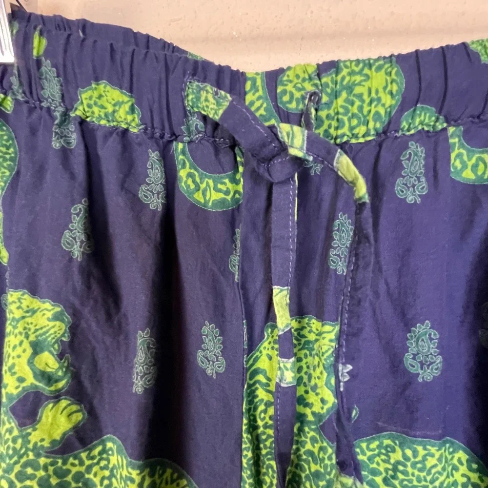 Saatvik Navy‎ Lounge Leopard Print Pajama Set Long Sleeve Pants Women's Sz L
